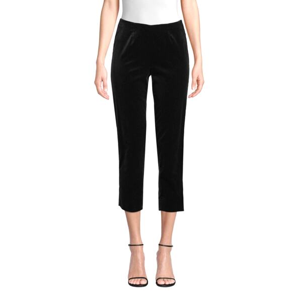 Neiman Marcus 8 Piazza Sempione Stretch Velvet Pants Straight Leg Cropped Black - Picture 1 of 11